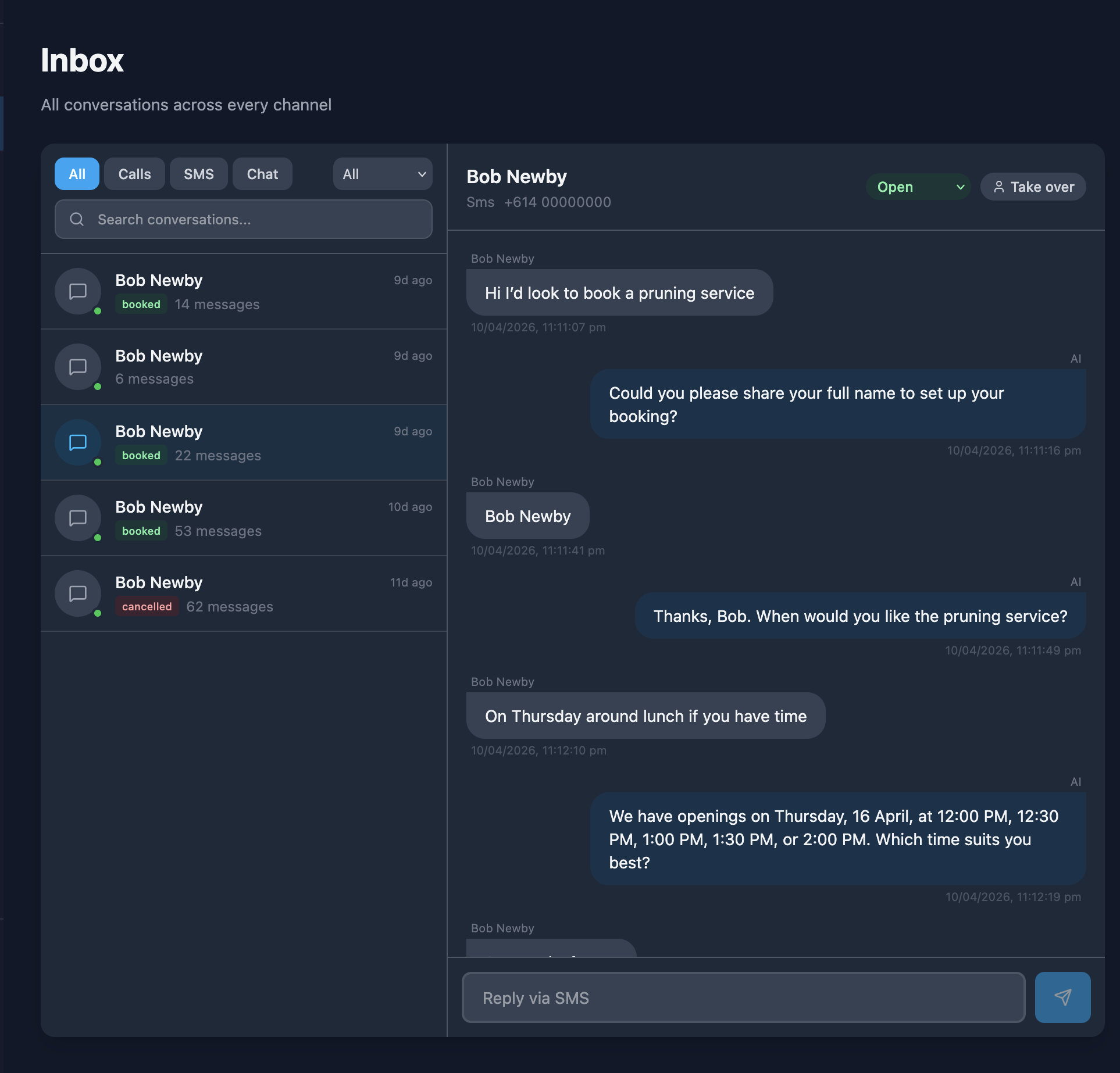 CallMate Unified Inbox — all conversations in one view